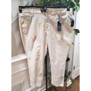 Bandoline Women's Beige Floral Cotton Straight Leg Flat Front Pants Size 24W